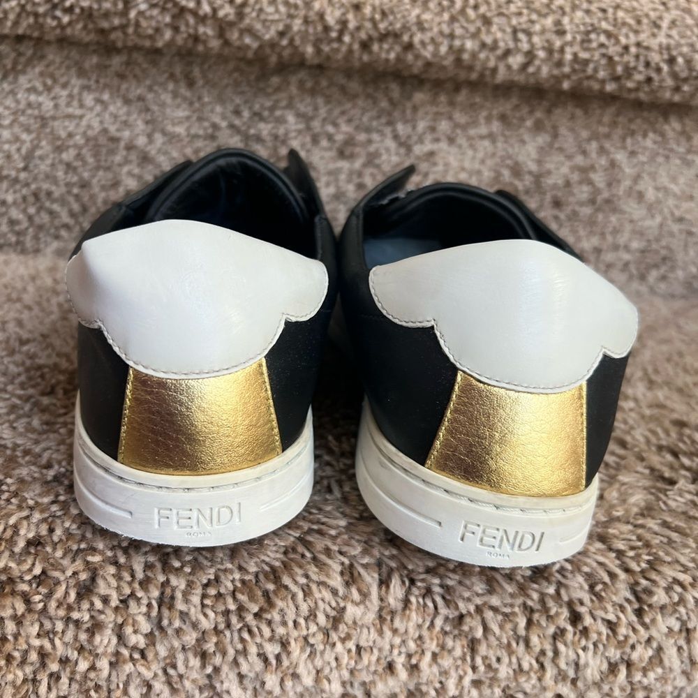 Fendi Black Leather Rockoko Slip-On Sneakers Size 8.5 - Picture 12 of 14